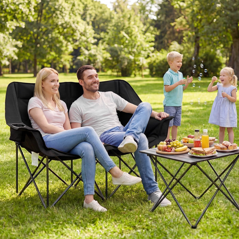 Load image into Gallery viewer, Goplus Double Camping Chair with Cup Holders Glass Racks and Mesh Pockets
