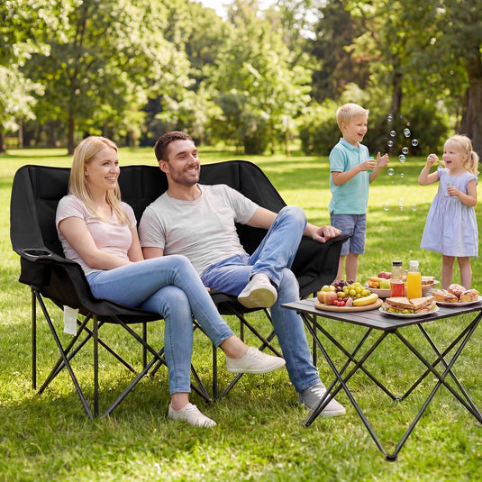 Goplus Double Camping Chair with Cup Holders Glass Racks and Mesh Pockets
