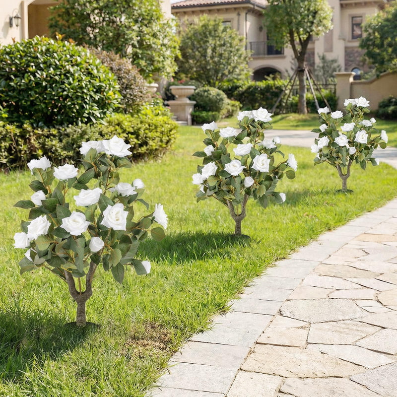 Load image into Gallery viewer, Goplus 31.5” 2 Pack Artificial Rose Flower Trees with Spikes &amp; 18 White Flowers
