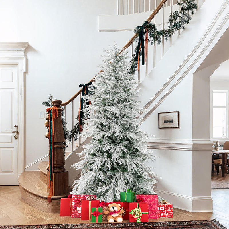Load image into Gallery viewer, Goplus 6FT / 7FT / 8FT Pre-Lit Snow Flocked Christmas Tree with PE &amp; PVC Mixed Branch Tips
