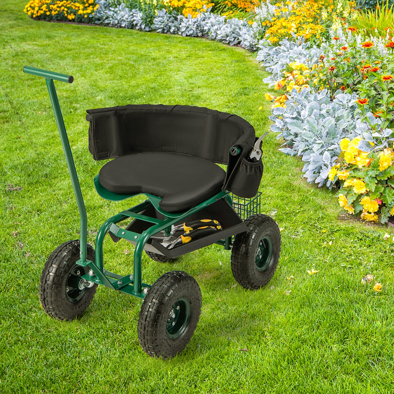 Load image into Gallery viewer, Goplus Rolling Garden Cart, Garden Scooter with Seat &amp; Tool Storage, Outdoor Gardening Workseat

