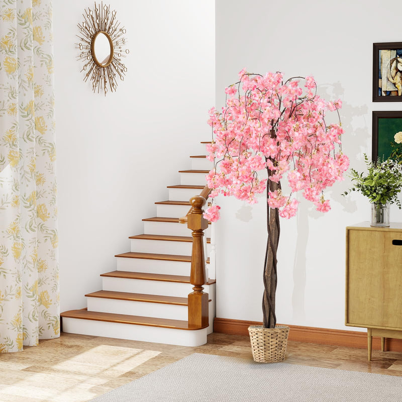 Load image into Gallery viewer, Goplus 5.5FT Artificial Cherry Blossom Tree Faux Floral Plant Blooming Tree in Nursery Pot
