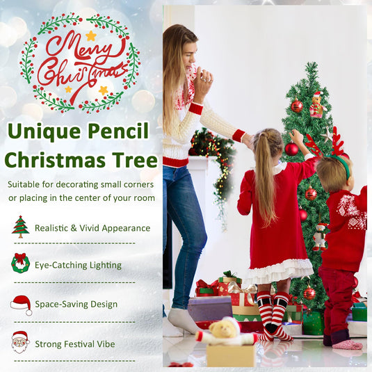 Goplus 5ft Fiber Optic Pencil Christmas Tree Xmas Full Tree for Home Office Holiday Decor