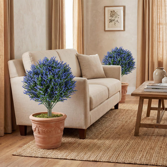 Goplus Set of 2 Artificial Lavender Topiary Ball Trees | Sun-Proof Indoor Outdoor Fake Evergreen Plants