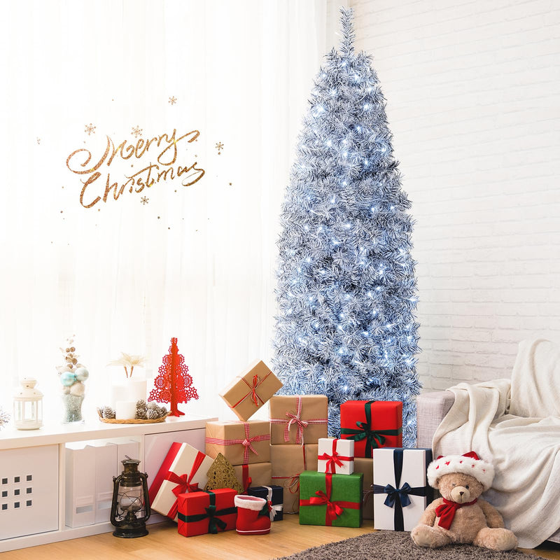 Load image into Gallery viewer, Goplus 7ft Pre-Lit Artificial Pencil Christmas Tree with 350 Cool-White LED Lights
