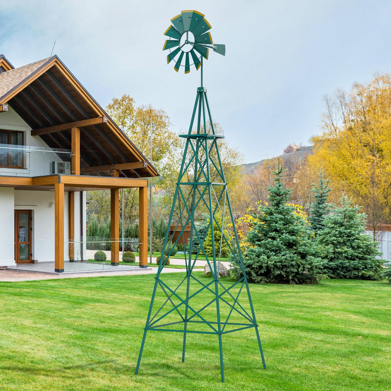 Load image into Gallery viewer, Goplus 8 ft Ornamental Windmill, All-Weather Metal Wind Mill w/ 4 Support Legs, Decorative Weathervane
