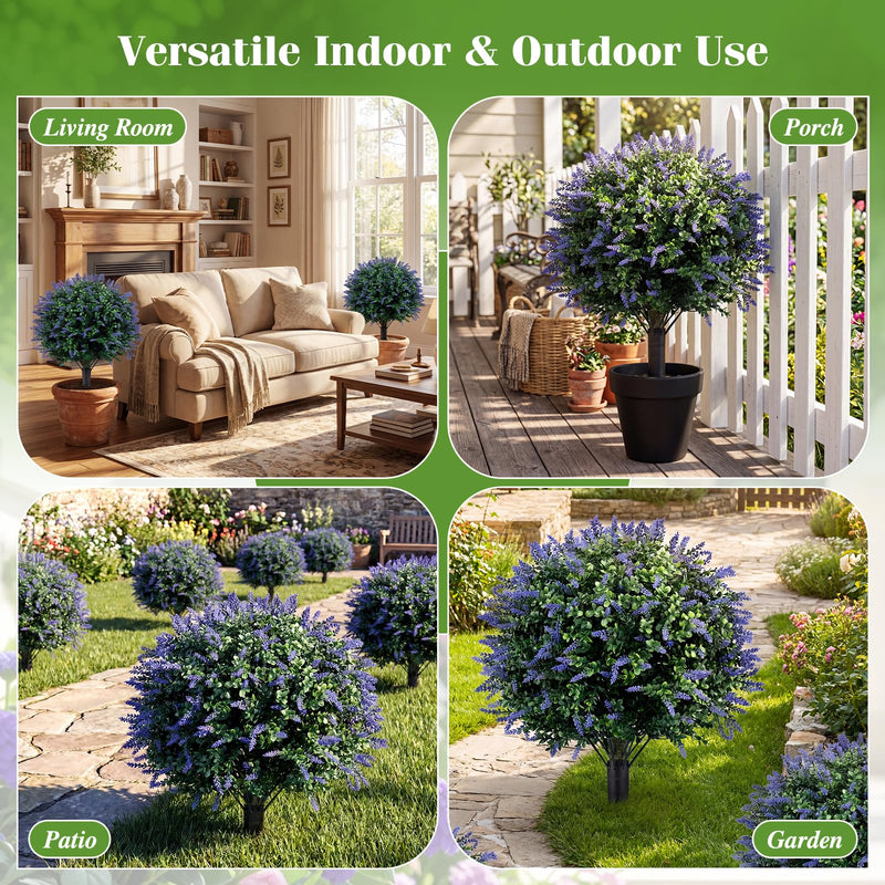 Load image into Gallery viewer, Goplus 2 Pack Artificial Lavender Boxwood Topiary Ball Trees 27.5" Faux Floral Shrubs
