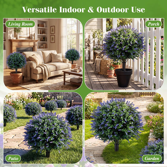 Goplus 2 Pack Artificial Lavender Boxwood Topiary Ball Trees 27.5" Faux Floral Shrubs