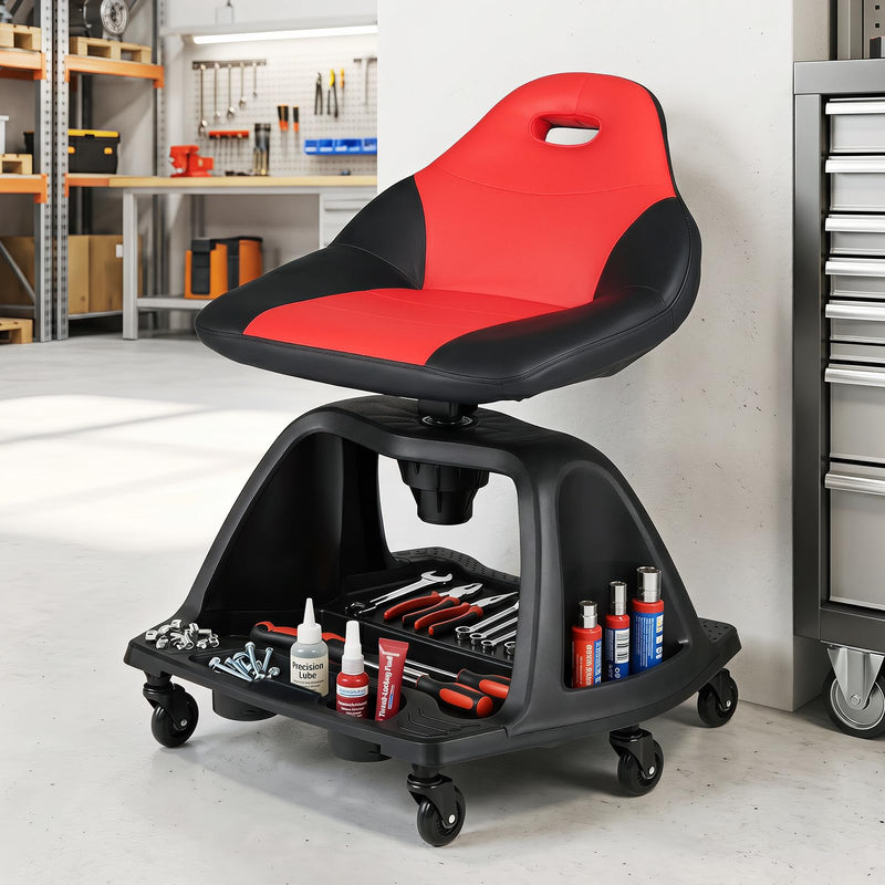 Load image into Gallery viewer, Goplus Rolling Shop Stool | 330 LBS Capacity Garage Mechanic Stool Seat

