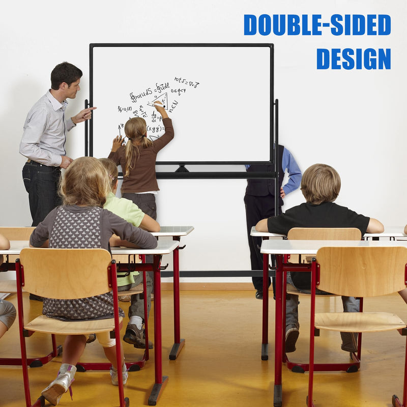 Load image into Gallery viewer, Goplus 48” x 32” Rolling Whiteboard, Height Adjustable Magnetic Dry Erase Board

