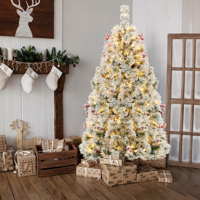 Load image into Gallery viewer, Goplus 4.5ft Pre-Lit Artificial Christmas Tree, Snow-Flocked Hinged Xmas Tree with 251 Pine Needles
