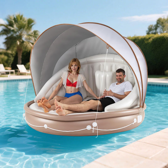 Goplus 73” Tanning Pool Lounger Float with Retractable & Removable Canopy