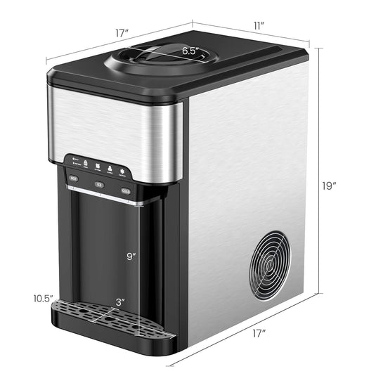 Countertop Water Cooler Dispenser with Ice Maker, 3 in 1 Top-Loading Hot & Cold Water Dispenser 5 Gallon