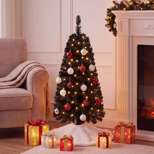 Goplus 4 ft Pre-Lit Christmas Tree with 110 Branch Tips 50 Warm White LED Lights & Auto Timer