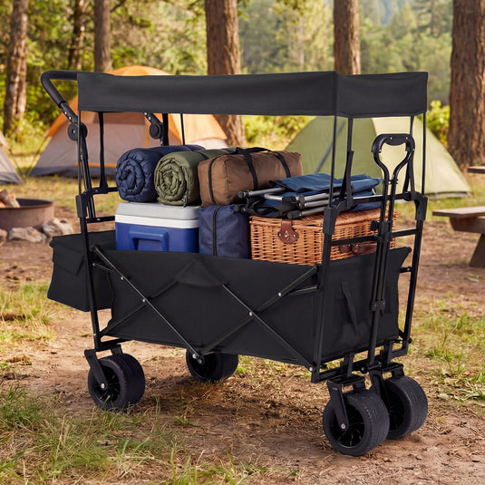 Goplus Collapsible Wagon with Removable Canopy & Detachable Storage Bag