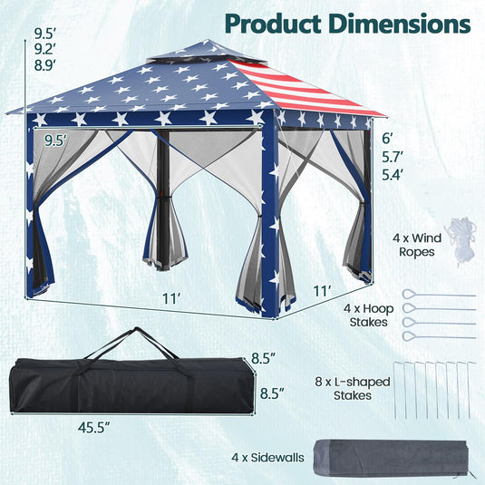 Goplus 11 ft × 11 ft Pop up Gazebo w/Mesh Netting Sidewalls Vented Top Drainage Holes