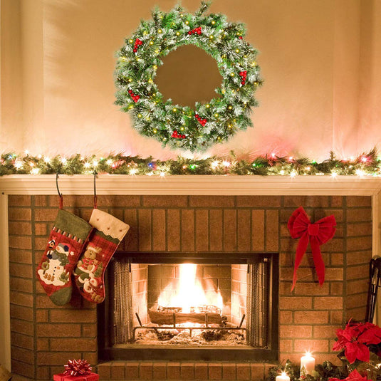 Goplus Snow Flocked Christmas Wreath for Doorway Window Wall