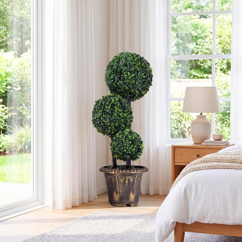 Load image into Gallery viewer, Goplus 2.5 FT Artificial Boxwood Topiary Tree Evergreen Faux Potted Plants (1/2 Pack)
