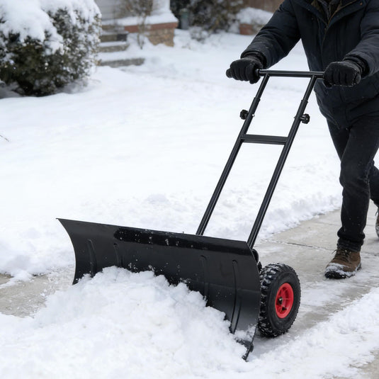 Goplus Ergonomic Snow Pusher w/ 29"x16" (W x H) 7-Position Angled Blade