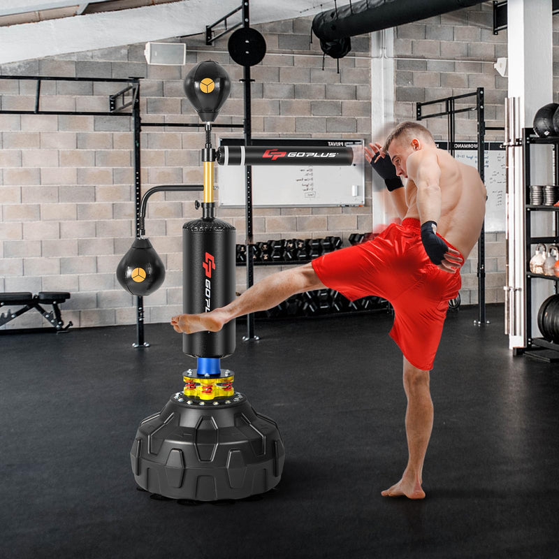 Load image into Gallery viewer, Goplus Boxing Speed Trainer, Freestanding Punching Bag 360-degree Spinning Bar with 2 Reflex Speed Balls
