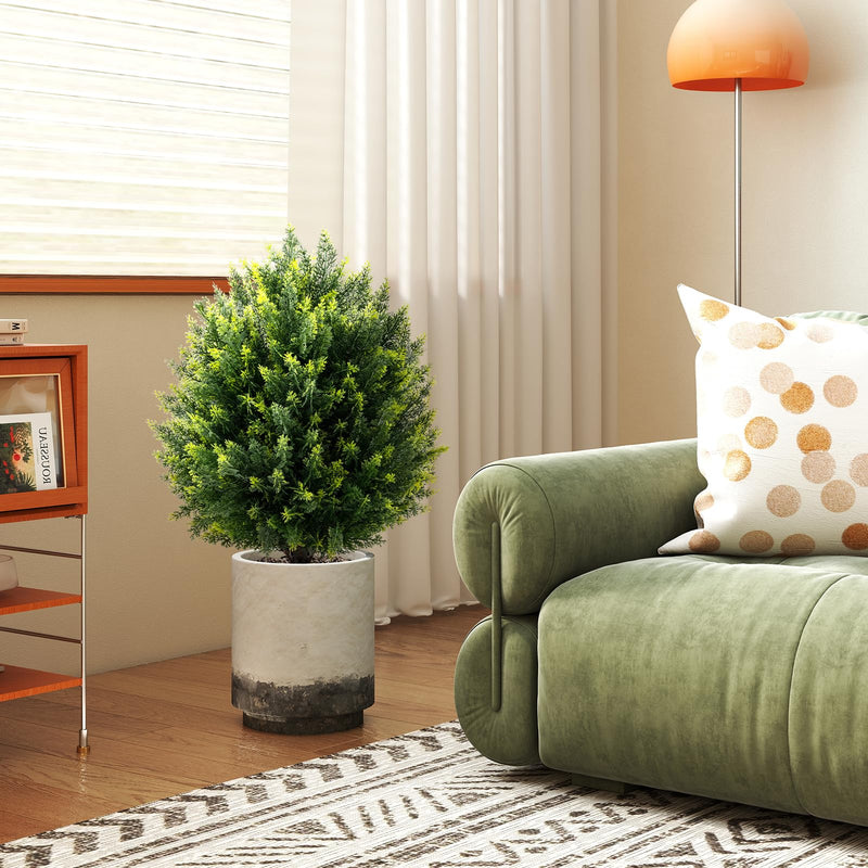 Load image into Gallery viewer, Goplus 2 Pack Faux Cedar Bushes with Ground Spike Sun-Protective Fake Shrub Plants
