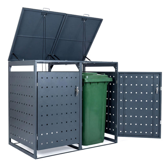 Goplus 44 Cu.Ft Outdoor Trash Can Storage with 2 Lockable Doors Gas Struts & Shock Absorbers