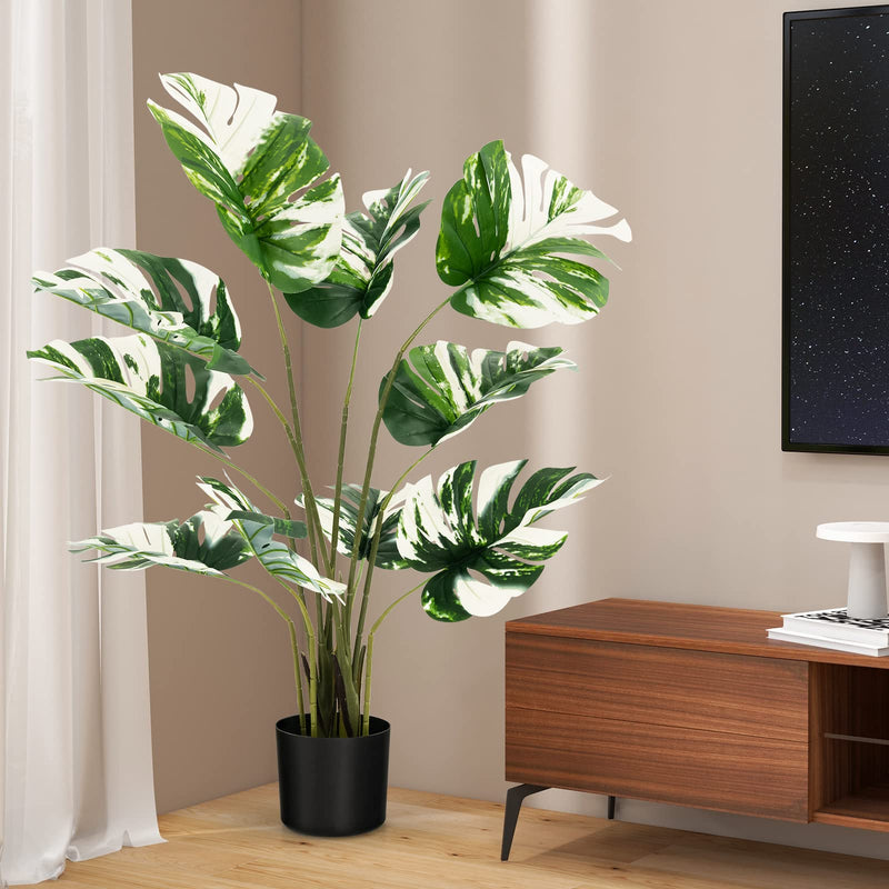 Load image into Gallery viewer, Goplus 4ft Artificial Monstera Deliciosa Plant, 2 Pack Tall Fake Tropical Palm Tree in Pot with 10 Decorative Split Leaves
