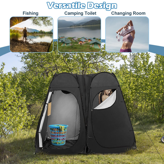 Goplus 2 Room Pop Up Shower Tent, 7.5FT Changing Tent with Ground Stake, Wind Rope, Carry Bag