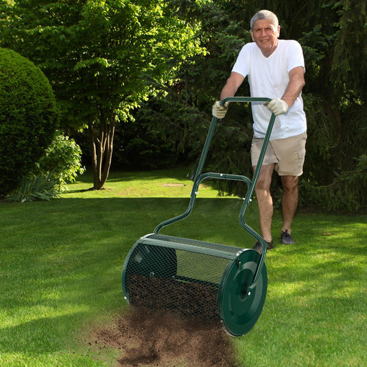 Goplus 24 inch Compost Spreader for Lawn, Lightweight Metal Mesh Lawn Roller Double Side Latches for Topdressing & Seedling