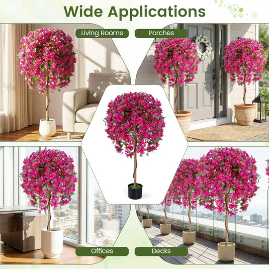Goplus 2 Pack Artificial Azalea Trees with Vivid Blooming Flowers for Indoor Outdoor Decor