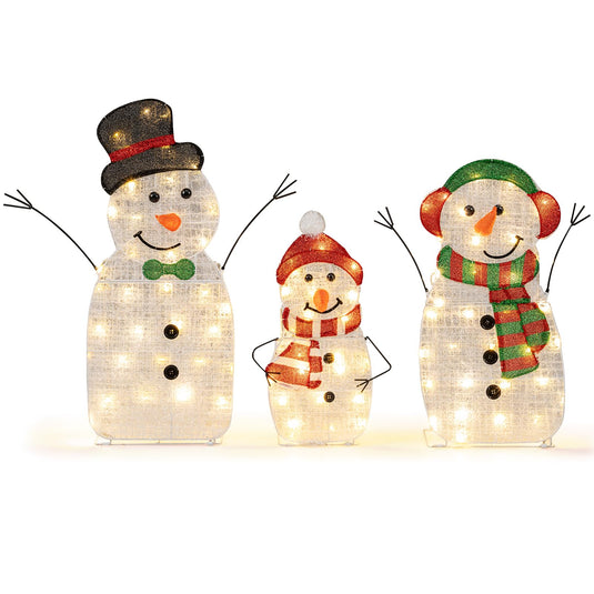 Lighted Snowman Family Christmas Decoration 3-Piece Pre-Lit 2D Snowman Set