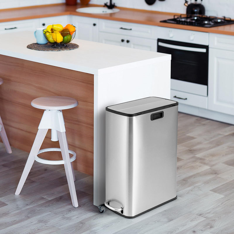 Load image into Gallery viewer, Goplus 12 Gallon Stainless Steel Trash Can, Kitchen Waste Bin with Soft-Closing Wing Lids &amp; Removable Inner Bucket
