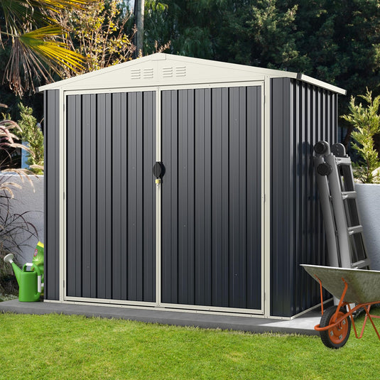 Goplus Metal Outdoor Storage Shed, Snap-on Structures for Efficient Assembly, All-Weather Color Steel Utility Storage House