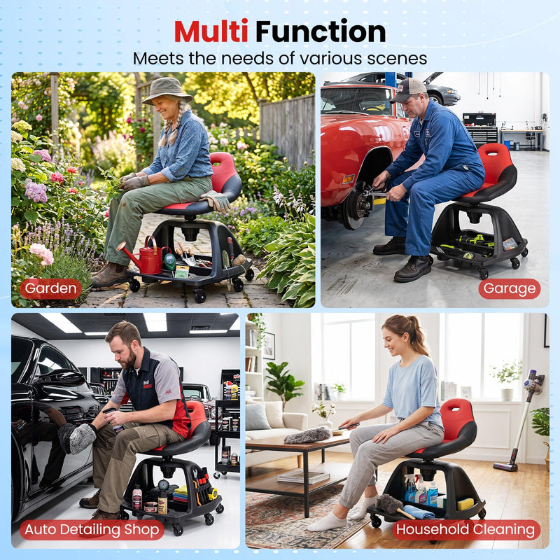 Load image into Gallery viewer, Goplus Rolling Shop Stool | 330 LBS Capacity Garage Mechanic Stool Seat
