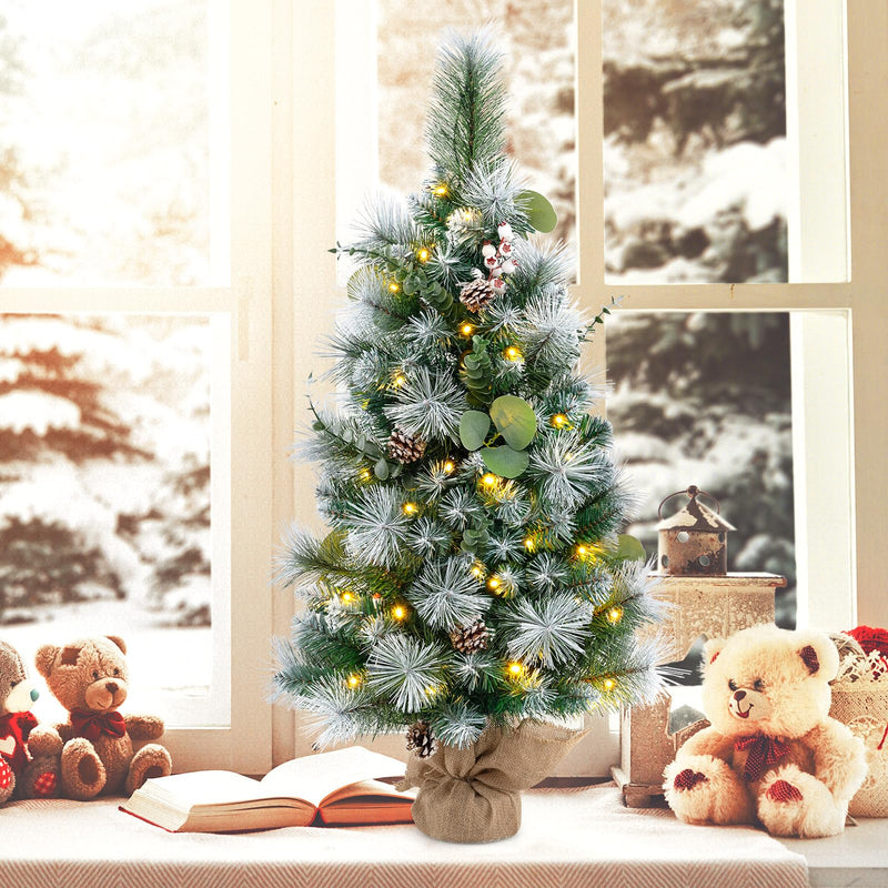 Load image into Gallery viewer, Goplus 3ft Pre-Lit Mini Tabletop Christmas Tree with 30 Warm White LED Lights, Timer, 98 Flocked PVC &amp; Pine Needles
