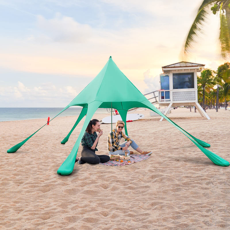 Load image into Gallery viewer, Goplus Beach Canopy, 20 x 20 FT Beach Shade with UPF50+ Sun Protection, Carrying Bag, Sand Shovel, Aluminum Pole, 6 Ground Stake
