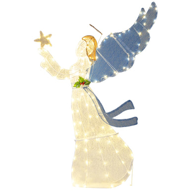 Goplus 5 Ft Lighted Christmas Angel with Star Halo Spreading Wings