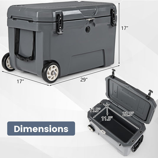 Goplus 52QT Insulated Rolling Cooler w/6-Day Ice Retention Pull Handle Wheels