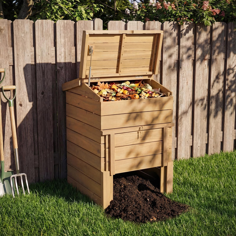Load image into Gallery viewer, Goplus 48 Gallon Solid Wood Compost Bin w/Lockable Sliding Door and Flip-top Opening
