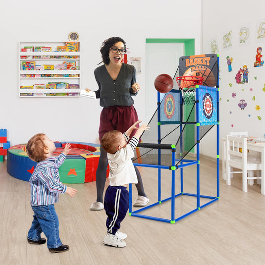 Goplus 2 in 1 Indoor Outdoor Basketball Game Set w/Electronic Scoreboard & Sound Effect