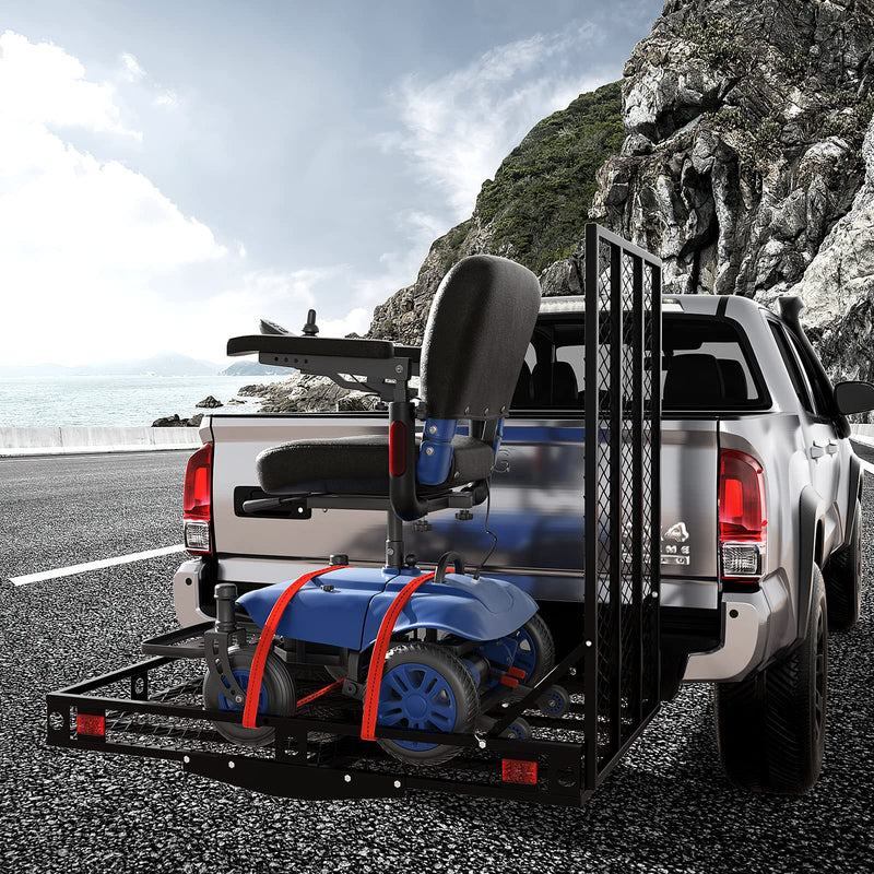 Load image into Gallery viewer, Goplus Hitch Mount Wheelchair Carrier, Mobility Scooter Loading Ramp with 2 Tie Down Straps
