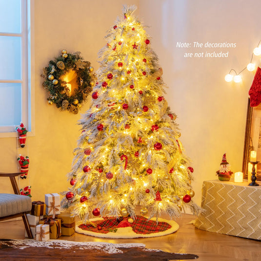 Goplus 7ft Pre-Lit Snow Flocked Christmas Tree, Artificial Hinged Full Xmas Tree with 743 PVC & Pine Needles