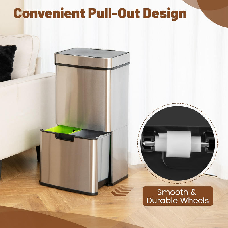 Load image into Gallery viewer, Goplus 19 Gal Stainless Steel Trash Can, 72 L Volume in 4 Containers, Motion Sensor Trash Bin
