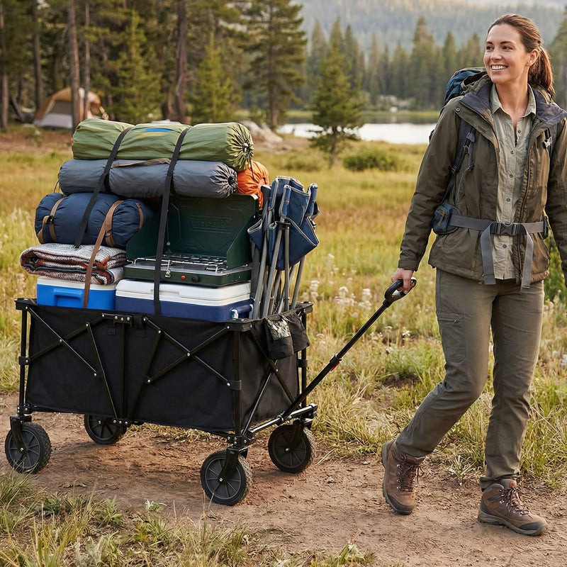 Load image into Gallery viewer, Goplus 38" Collapsible Wagon Cart with All-Terrain Wheels &amp; 2 Cup Holders
