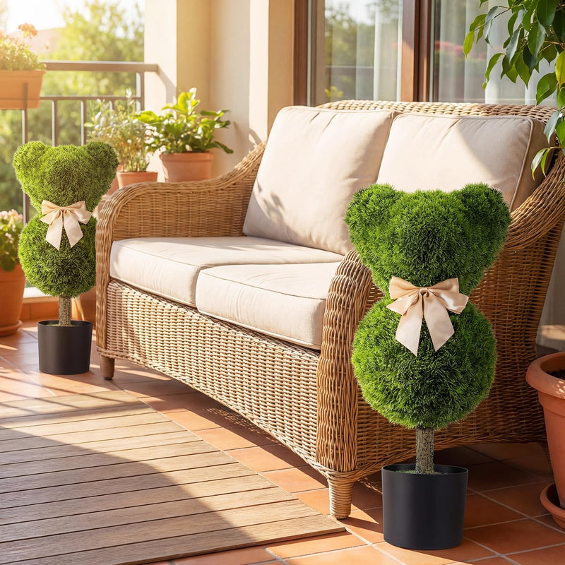 Load image into Gallery viewer, Goplus 2 Pcs Bear Topiary Trees with Pots 24.5" Decorative Artificial Animal Shrubs
