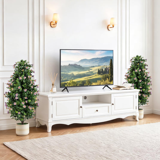 Goplus Set of 2 Artificial Topiary Trees | 3 FT Fake Bushes w/ Round Leaves and Blossoms
