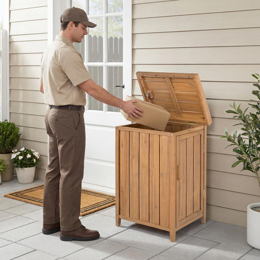 Goplus Wood Package Delivery Box for Outside