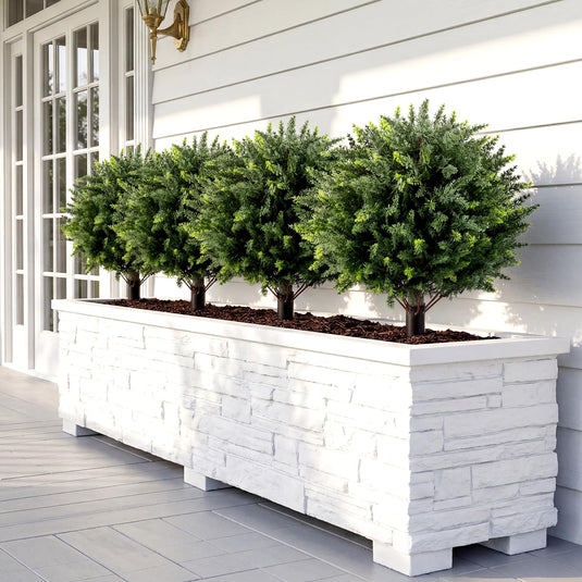 Goplus 27.5" Artificial Cypress Topiary Trees Set of 2 for Front Porch Patio Home Decoration