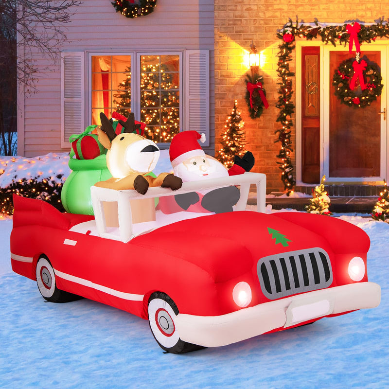 Load image into Gallery viewer, Goplus 7.7 FT Long Lighted Xmas Inflatable Santa Claus &amp; Reindeer Driving Red Car Gift Boxes
