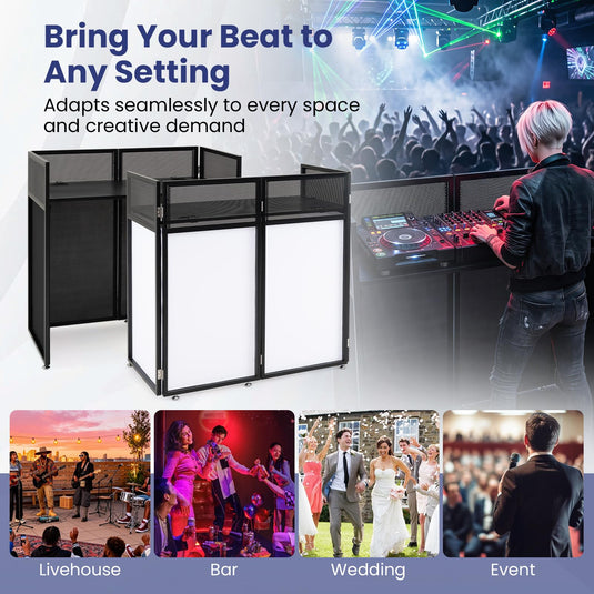 Goplus Portable DJ Booth with Scrims & Carrying Bag | Foldable Mobile DJ Table Stand